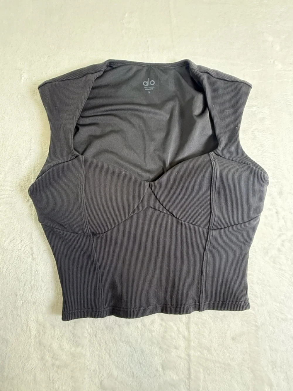 ALO Yoga Black Ribbed Sweetheart lined with bra Performance Tank Top Size‎ S